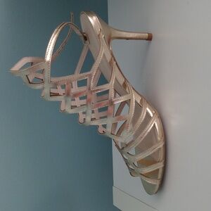 David's Bridal Gold Strappy Heels